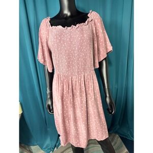 OPHELIA ROE Mauve Polka Dot Off Shoulder Smocked Dress Womens 1x